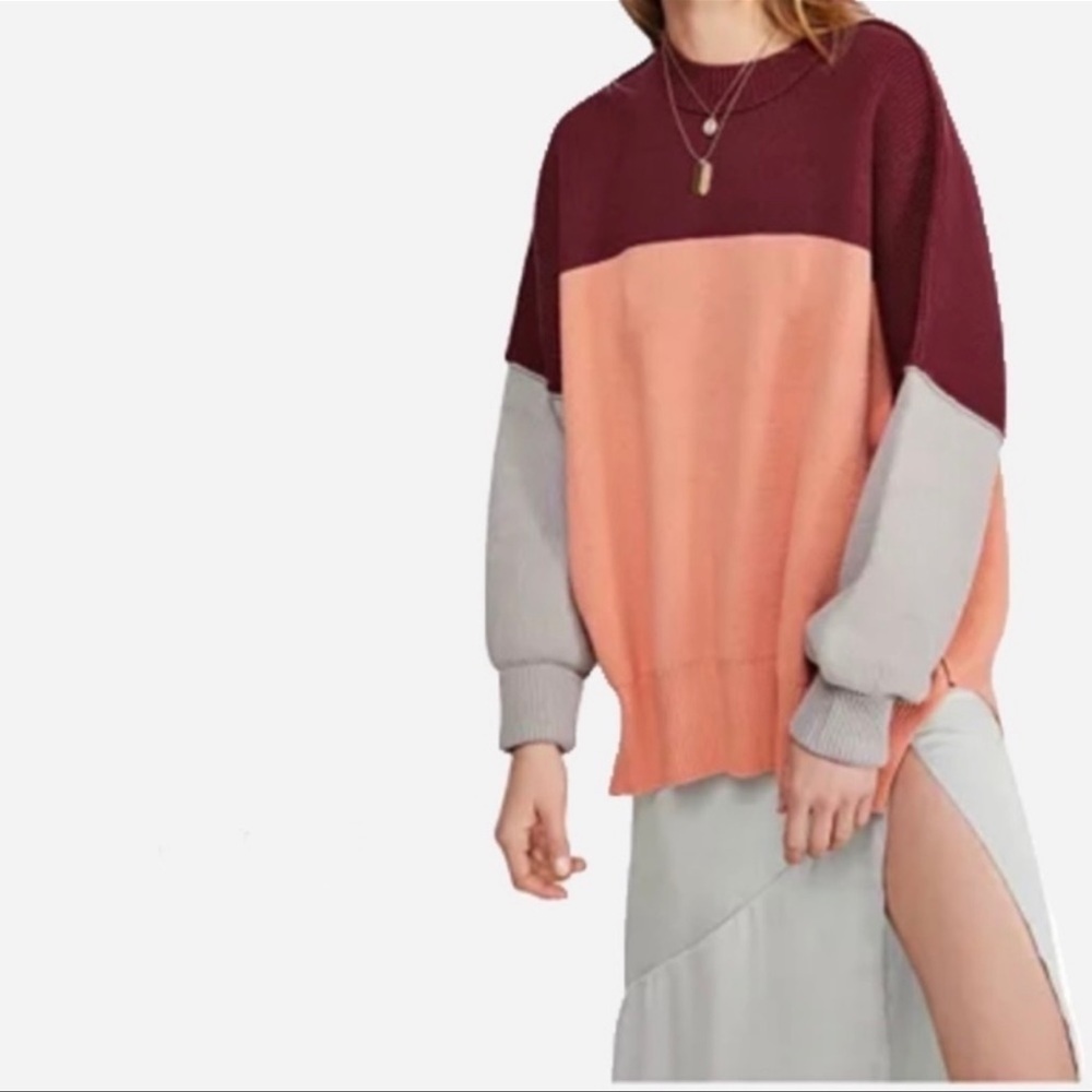 Free People Easy Street Oversized Sweater Color Block Size S In Peach Combo NWOT - Picture 8 of 16
